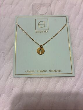 E. Newton Gold Disc Pendant Necklace with Cross Cutout NWT